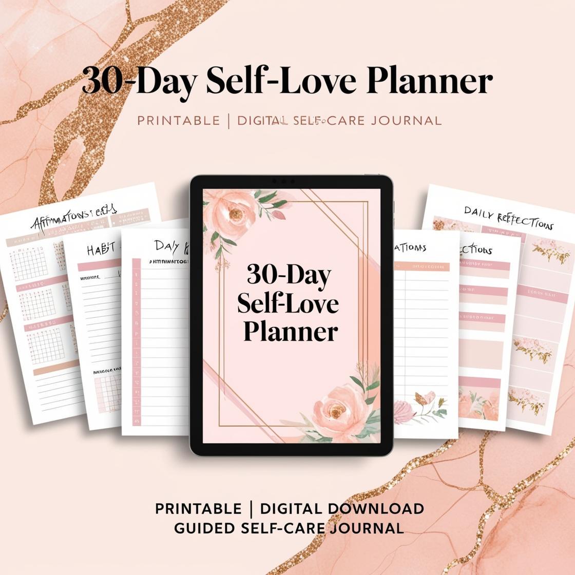 30-Day Self-Love and Care Digital Planner | Printable Daily Wellness Journal, Mindfulness & Self-Care Tracker